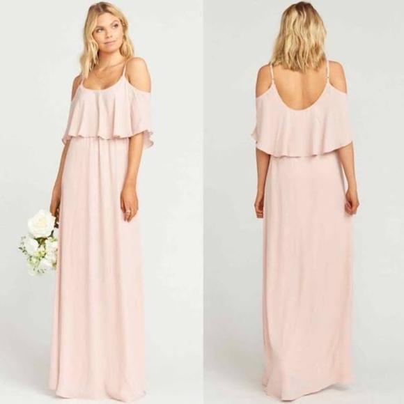 SHOW ME YOUR MUMU Caitlin Ruffle Maxi Dusty Blush Crisp Pink Bridesmaid Dress Sm - Picture 1 of 11